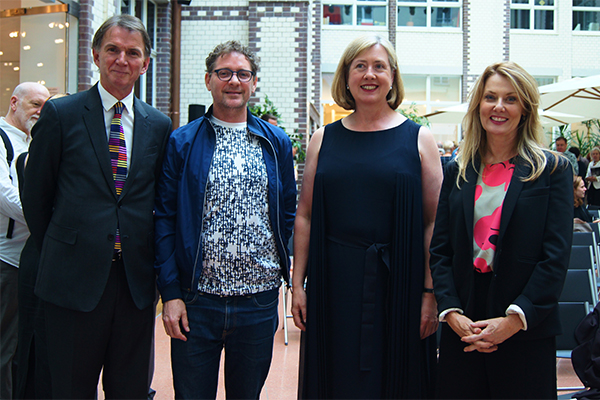 Peter Rose, Brook Andrew, ambassador Lynette Wood, and Anna Funder at the Berlin embassy.