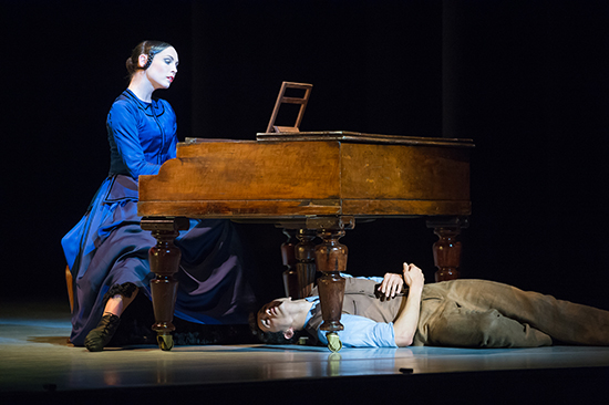 RNZB Dancers Abigail Boyle and Alexandre Ferreira with piano image Stephen ACourt ABR Arts