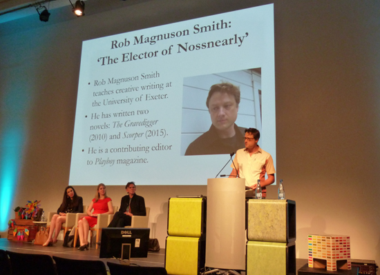 Rob Magnuson Smith reads from his story 'The Elector of Nossnearly' at the 2015 Jolley Prize ceremony at the Brisbane Writers Festival