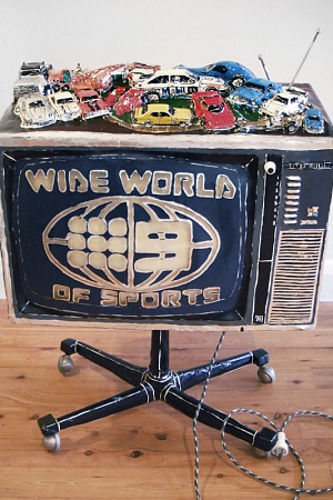 Eamon OToole Wide World of Sport TV plastic wood steel enamel paint textas aluminium leaf fluorescent light fitting and lead with plug private collection Melbourne smaller